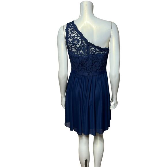 David's Bridal Navy Blue One-Shoulder Lace Cocktail Dress Size 10 Elegant Formal - Picture 3 of 7